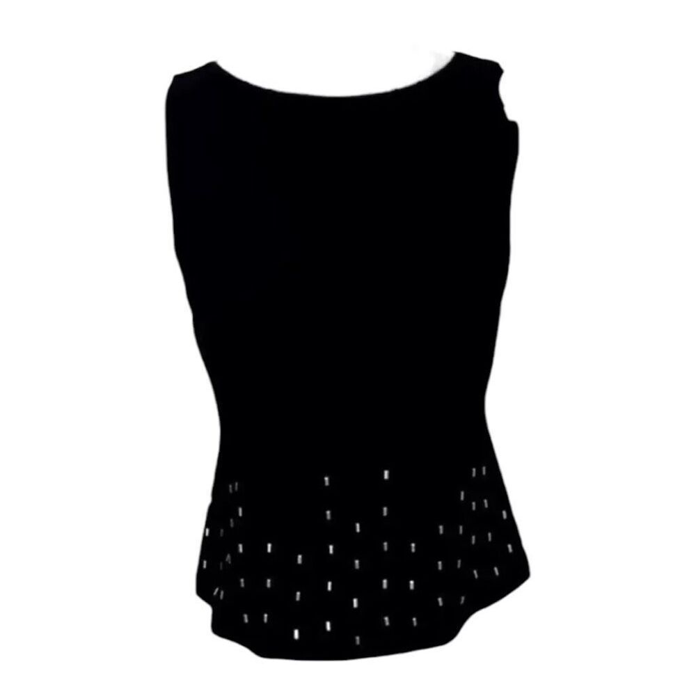 David Warren Women Black Blouse Size 6 Petite Sleeveless Formal Button Back
